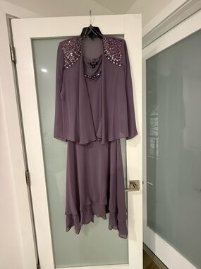 SLNY Mauve Chiffon Beaded Jacket Dress